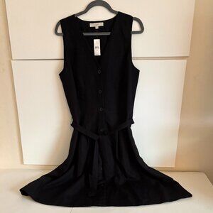 LOFT Women Button Down Black Sleeveless Cocktail Tie w/Pocket Dress Size 14 Tall